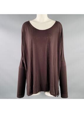ANN DEMEULEMEESTER Size M Brown Jersey Scoop Neck Casual Top